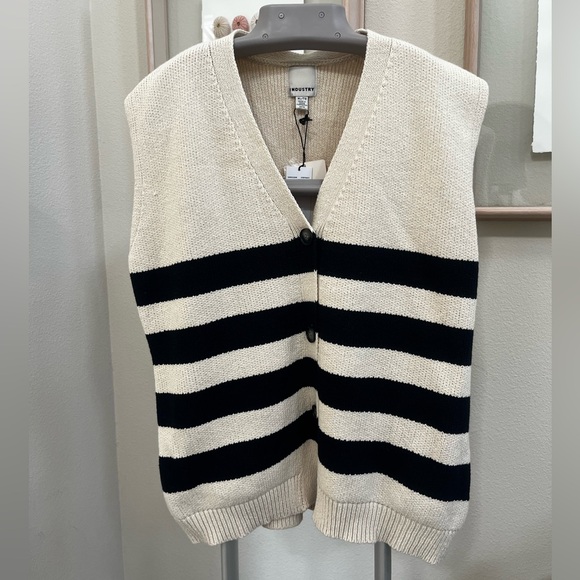 Industry Women's V-Neck Sweater Vest - Cream and Black Stripes, Sz. XL - Picture 1 of 9